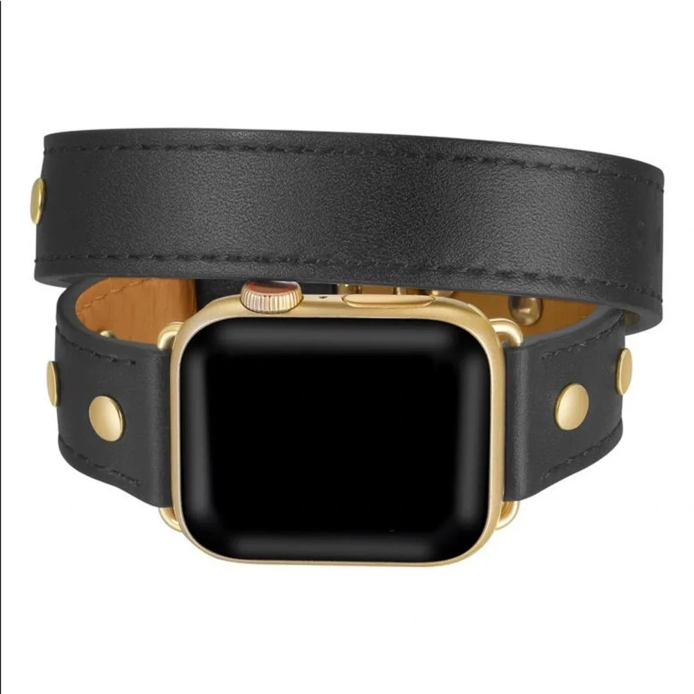 POSH TECH BLACK LEATHER WRAP STRAP FOR APPLE WATCH 42/44mm NWT